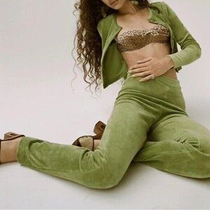 Peachy Den Green Velour Pants